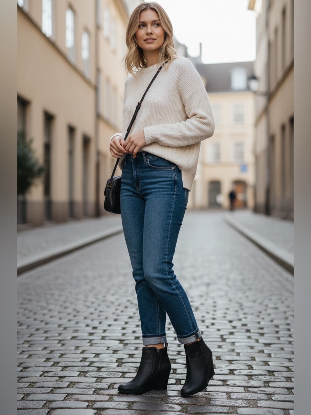 Woven-Trim Black Wedge Ankle Boots